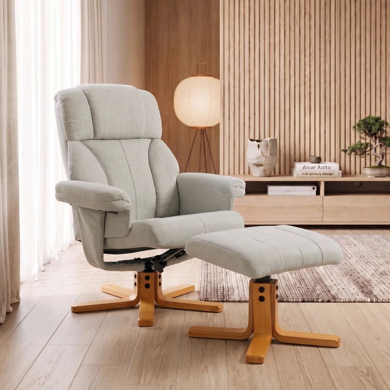 HOMCOM Sillón relax Respaldo regulable 130° giratorio 360° Sillón TV con reposapiés Blanco crema