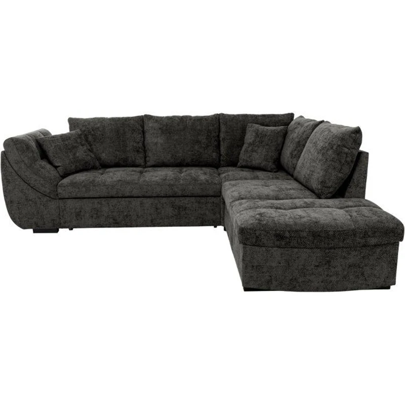 Canapé d'angle convertible réversible - 4 a 5 places - CALVIN - Tissu chenille Noir - Coffre - 257 x 214 x 88 cm