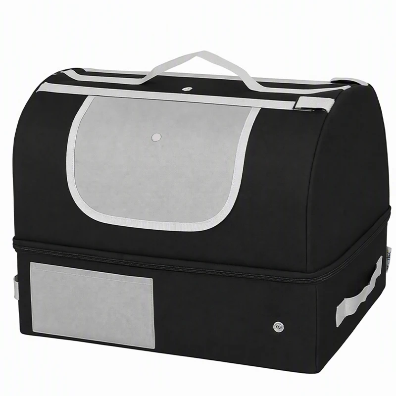 PawHut Caixa sanitária portátil para viagens com zíper & tampa, caixa sanitária dobrável para viagem, para uso interno & externo, Preto