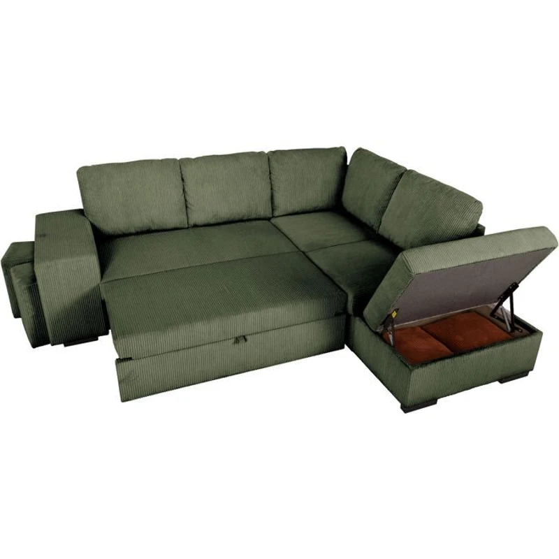 Canapé d'angle convertible réversible - 4/5 places - MITCHELL - Tissu velours côtelé Kaki - Coffre, Poufs - 247 x 205 x 91 cm