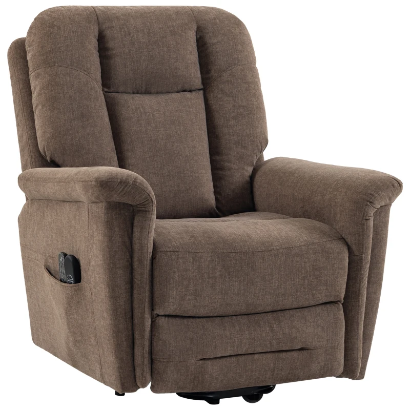 HOMCOM Sillón Elevador Eléctrico Masaje y Calor Sillón Relax Eléctrico Terciopelo Puerto USB Respaldo Reclinable Marrón
