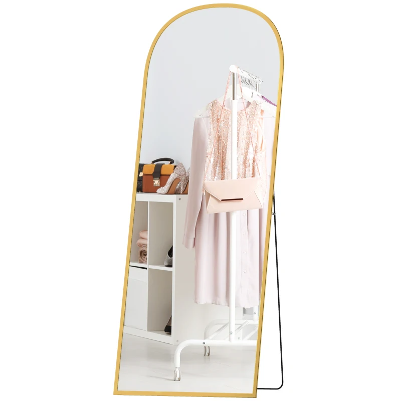 HOMCOM Espelho de Chão e Parede Moderno em Liga de Alumínio com Suporte Dobrável, 59x161.5cm, Dourado