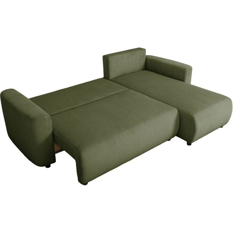 Canapé d'angle convertible réversible - 3 a 4 places - PHARELL 2 - velours côtelé - kaki - coffre de rangement - L233 x P159 x H89 c
