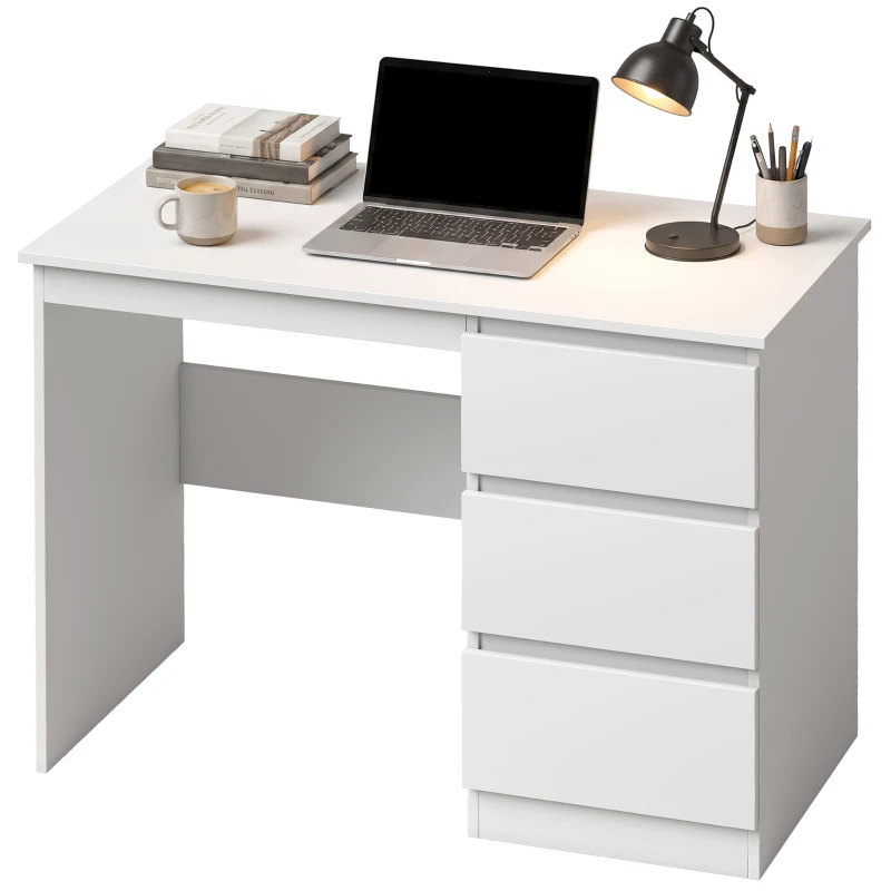 HOMCOM Bureau informatique avec 3 tiroirs, bureau PC moderne 100 x 50 x 75 cm, Blanc