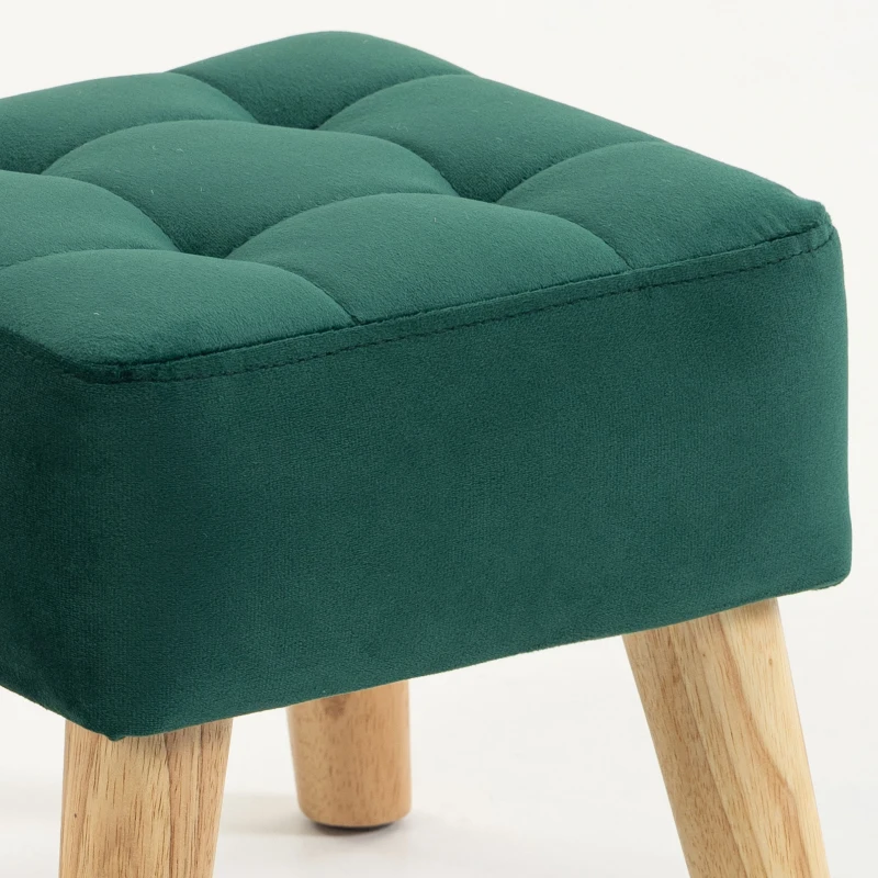 HOMCOM Reposapiés de salón, otomano, asiento acolchado en tejido con patas de madera, 27 x 27 x 26 cm, verde oscuro