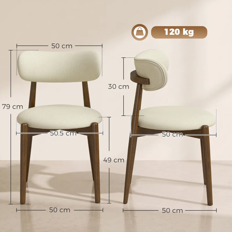HOMCOM Set de 2 scaune pentru sufragerie, scaune de bucătărie din chenille cu spătar curbat, șezut căptușit, bej