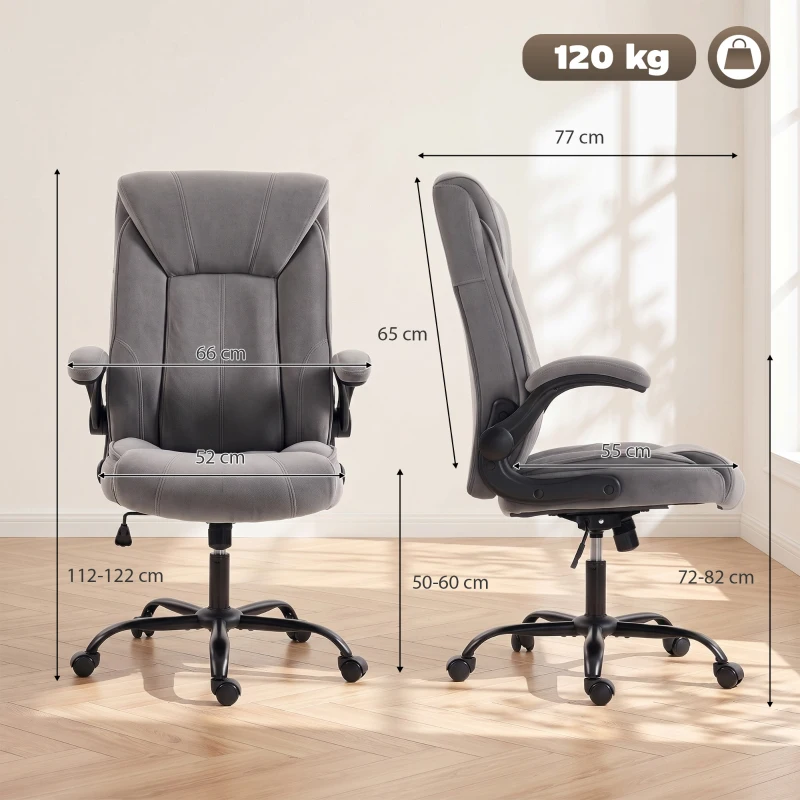 HOMCOM Cadeira de Escritório Ergonômica Rotação 360° Função de Balanço Cadeira de Secretária de Tecido Cinza