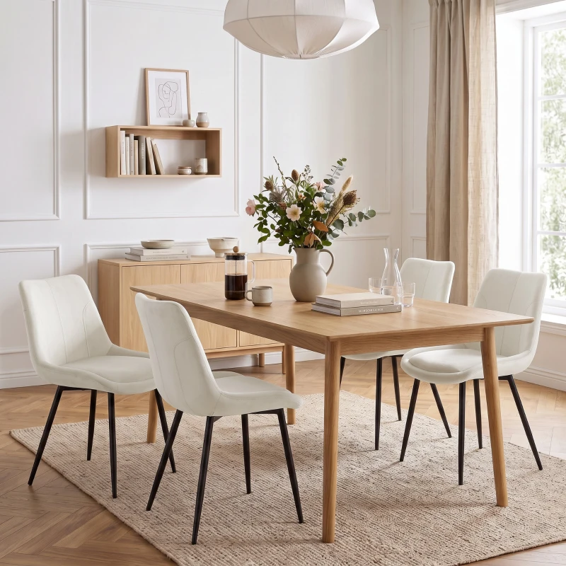 HOMCOM Set 2 Sillas de Comedor en Terciopelo para Cocina, Blanco Crema