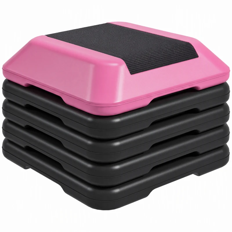SPORTNOW Rutschfester Fitness-Stepper mit verstellbarer Höhe 10/15/20/25/30 cm, belastbar 150 kg, Rot