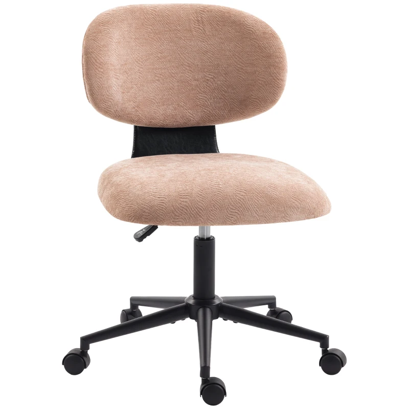 HOMCOM Chaise de bureau tapissée en chenille avec roulettes, dossier courbé, hauteur réglable, pivotante, rose
