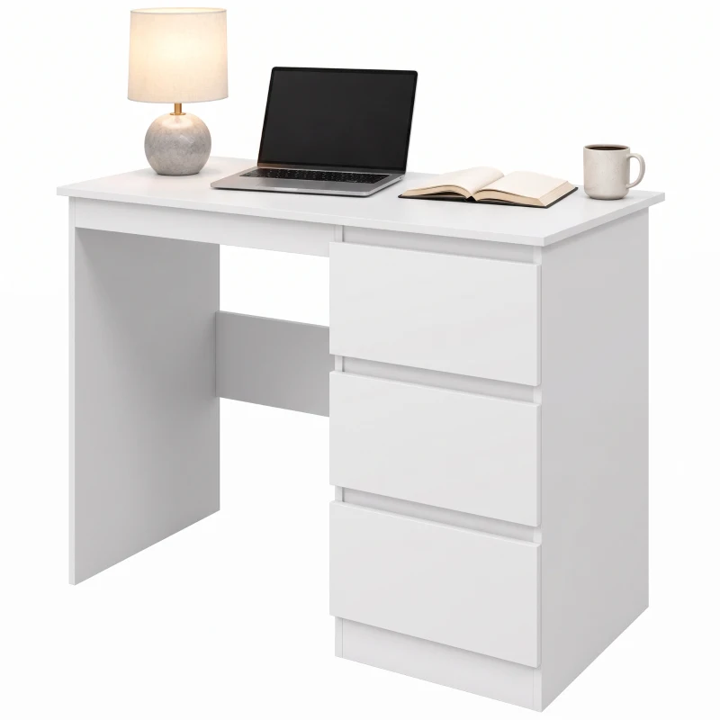 HOMCOM Schreibtisch Computertisch mit 3 Schubladen Marmoroptik für Büro Arbeitszimmer 100x50x75 cm Weiß