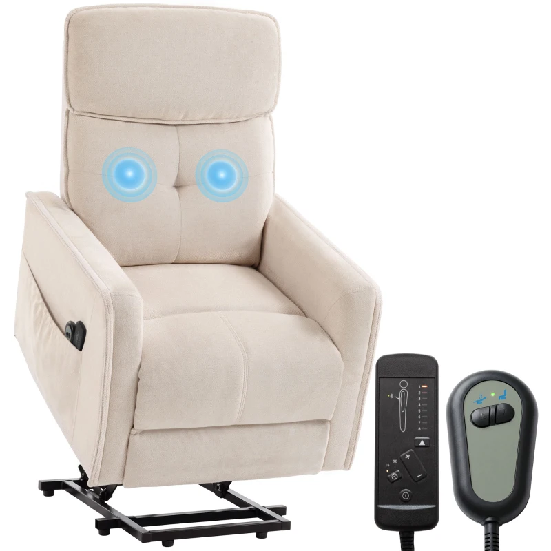 HOMCOM Fauteuil Relax Inclinable Électrique Releve-personnes avec 2 Points de Massage Assise à Ressorts Repose-pieds Chenille Crème