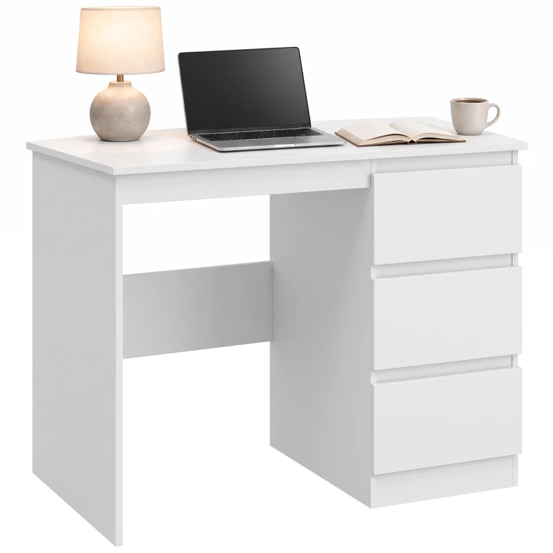 HOMCOM Schreibtisch Computertisch mit 3 Schubladen Marmoroptik für Büro Arbeitszimmer 100x50x75 cm Weiß