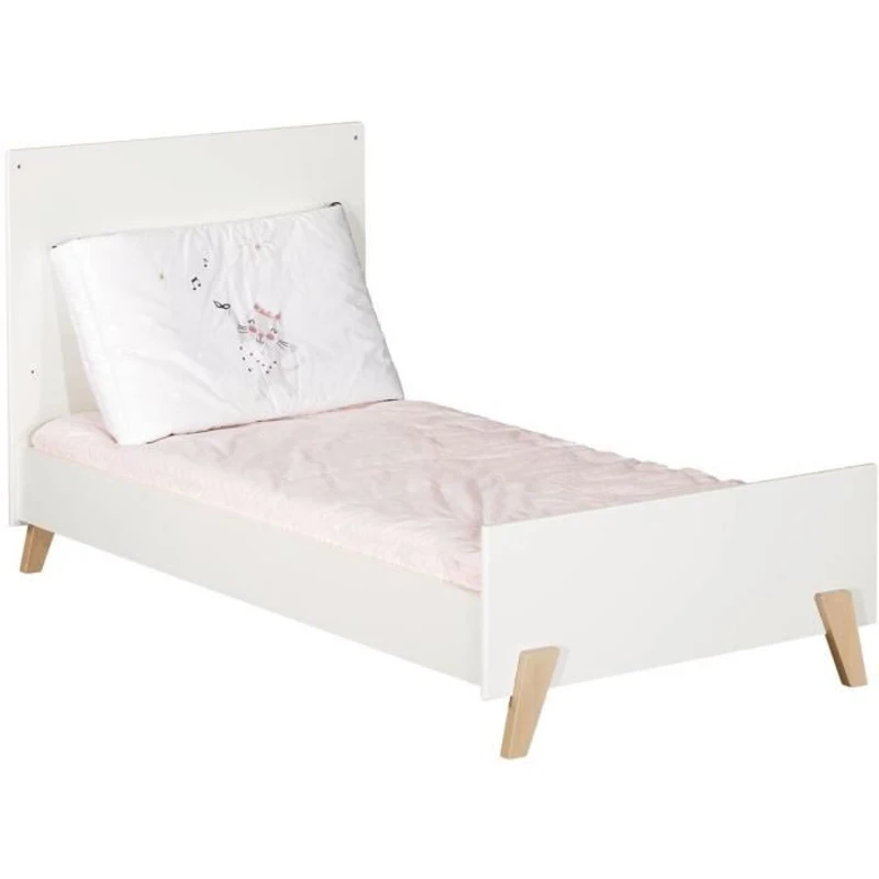 Lit évolutif - 140x70cm - Babyprice Joy Naturel - Blanc sur pieds en bois naturel