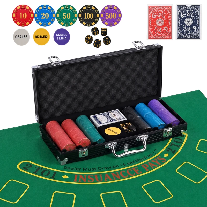 SPORTNOW Conjunto 300 Fichas de Poker Texas Hold’em com valores, tapete, maleta, preto