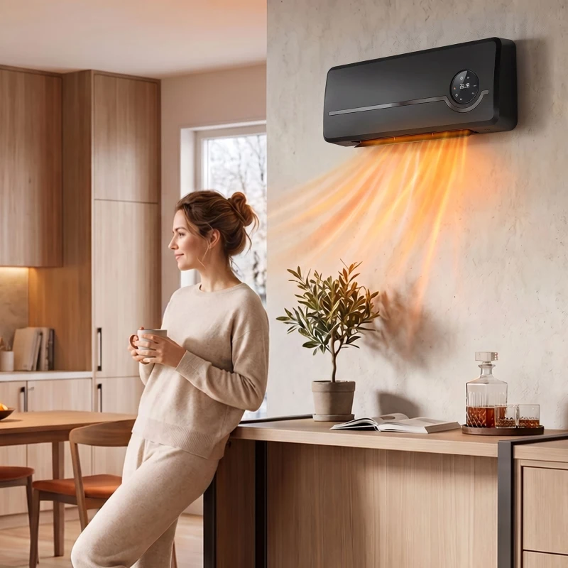HOMCOM Încălzitor mural ceramic 1000/2000W, radiator electric, ventilator, termostat, minuterie, 50x18,6x12,9cm, negru