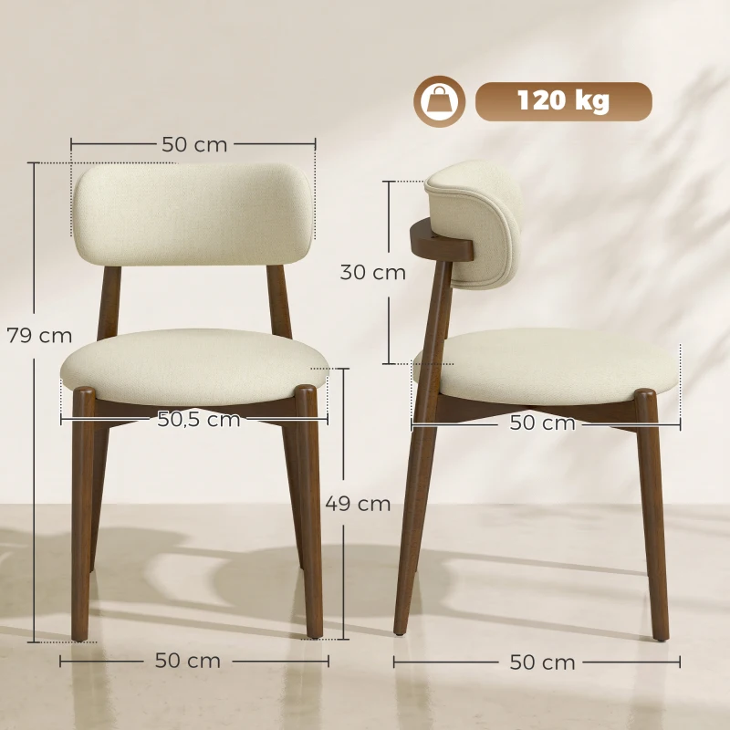 HOMCOM Juego de 2 Sillas para Comedor, Sillas de Cocina en Chenilla con Respaldo Curvado, Asiento Acolchado, Beige