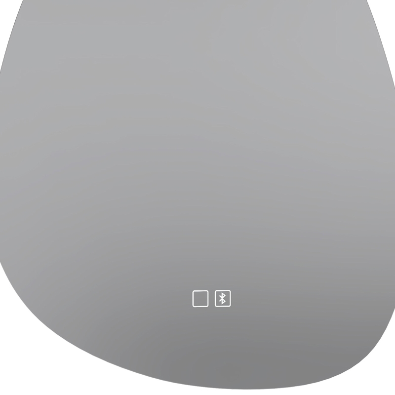 HOMCOM Espelho de Casa de Banho Bluetooth com Iluminação LED 60x80cm, Forma de Seixo, Dimerizável 3 Cores, Anti-Embaçamento, Memória, Prateado