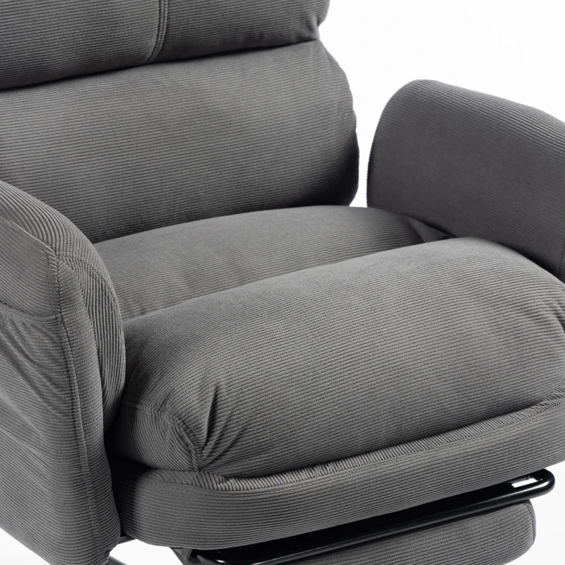 HOMCOM Cadeira de Escritório Ergonómica, Braços Rebatíveis, Apoio de Cabeça Ajustável, Cadeira Reclinável em Veludo Cotelê, Cinza