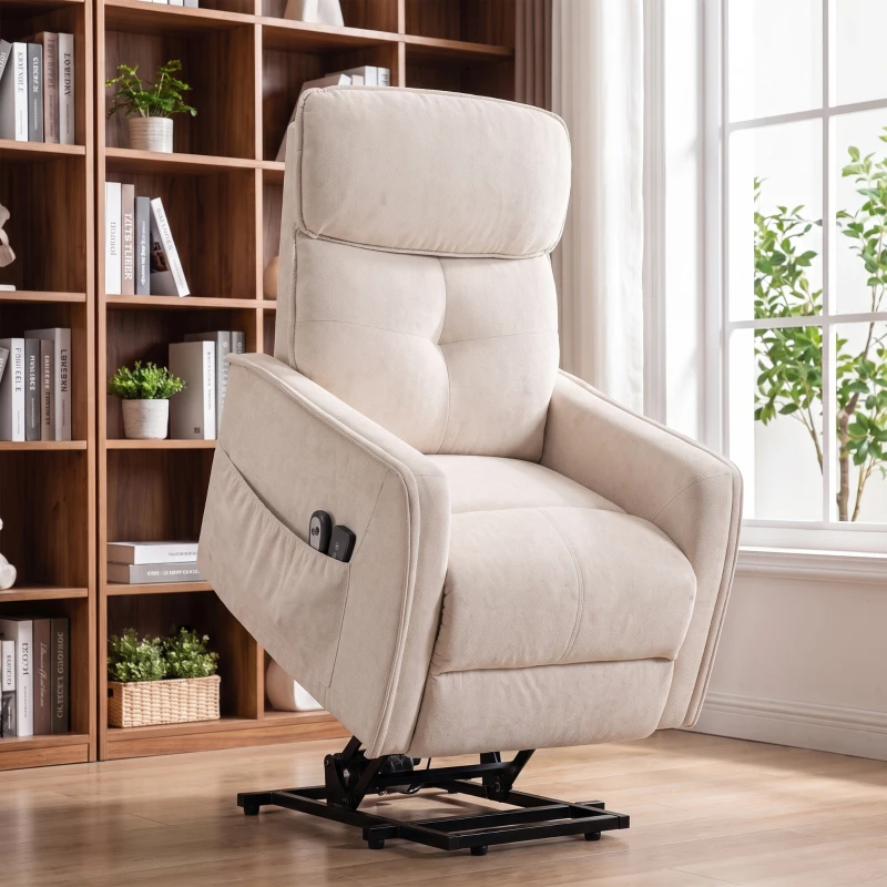 HOMCOM Fauteuil Relax Inclinable Électrique Releve-personnes avec 2 Points de Massage Assise à Ressorts Repose-pieds Chenille Crème