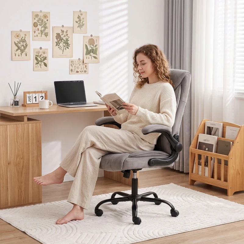 HOMCOM Cadeira de Escritório Ergonômica Rotação 360° Função de Balanço Cadeira de Secretária de Tecido Cinza