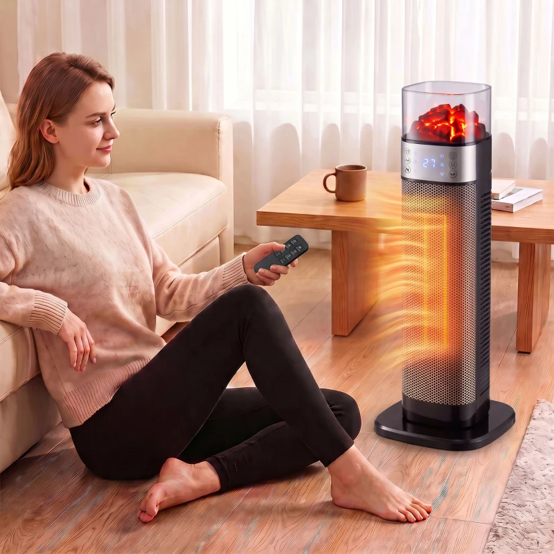 HOMCOM Calefactor cerámico 2000W termostato calefacción eléctrica control remoto negro