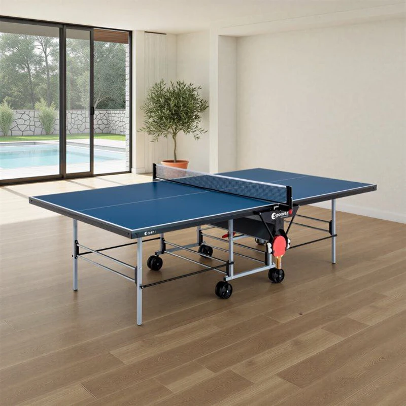 Table tennis de table - SPONETA - S3-47i - Pliable - Usage intérieur - Filet fixe ajustable + de supports latéraux - Gris et bleu
