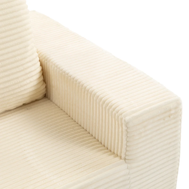 HOMCOM Sofá Esquinero 3 Plazas en Terciopelo Acanalado, Sofá Comprimido en L 235cm, Chaise Longue Curva, Asiento Profundo, Beige