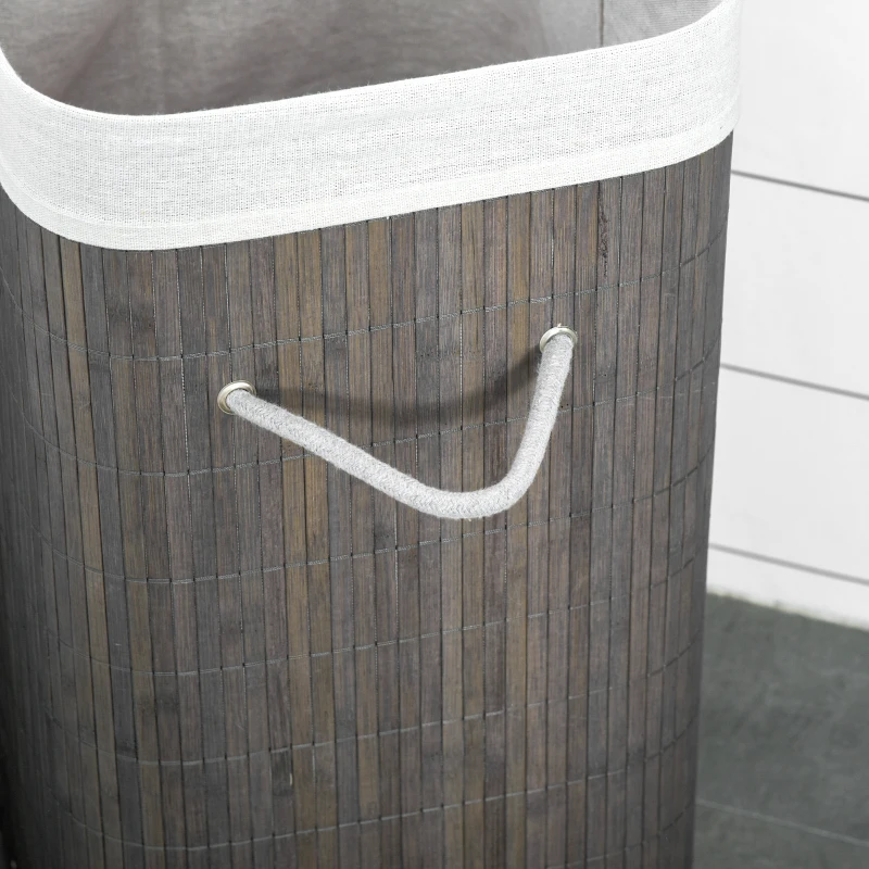 HOMCOM Cesta para ropa de bambú con tapa y asas, saco extraíble, para dormitorio y baño, gris