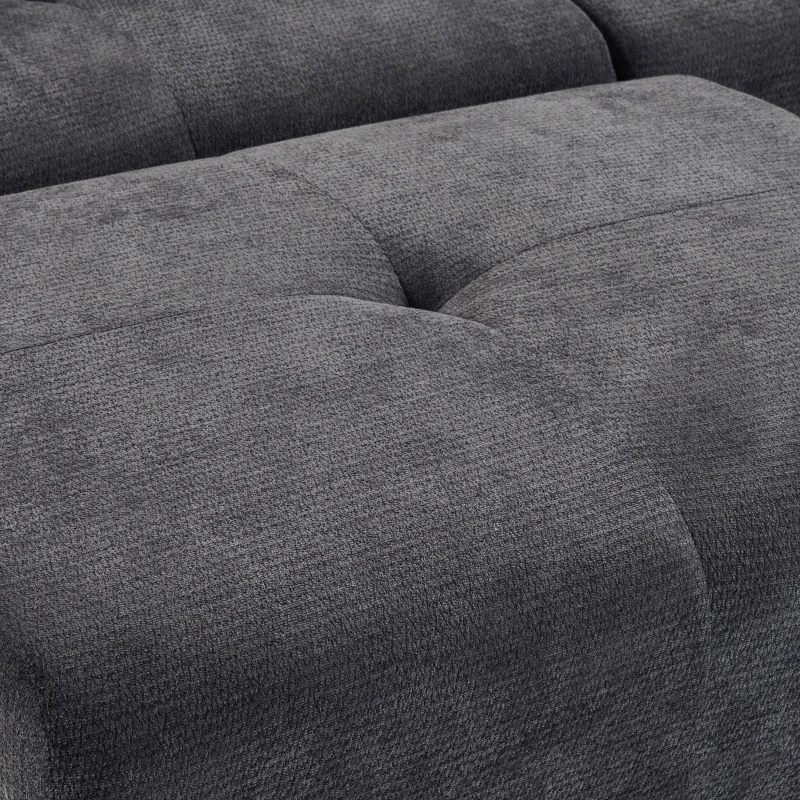 HOMCOM Sofá Esquinero Modular 3 Plazas con Puf de Chenilla, Sofá Comprimido 300 cm con Asiento Profundo, 3 Cojines, Gris