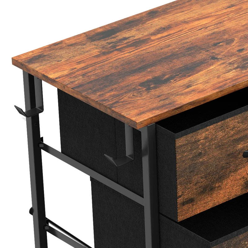 HOMCOM Cómoda 10 Cajones de Tela Plegables, Cómoda Dormitorio Adulto con Bolsillos Laterales y 2 Ganchos, Marrón Rústico