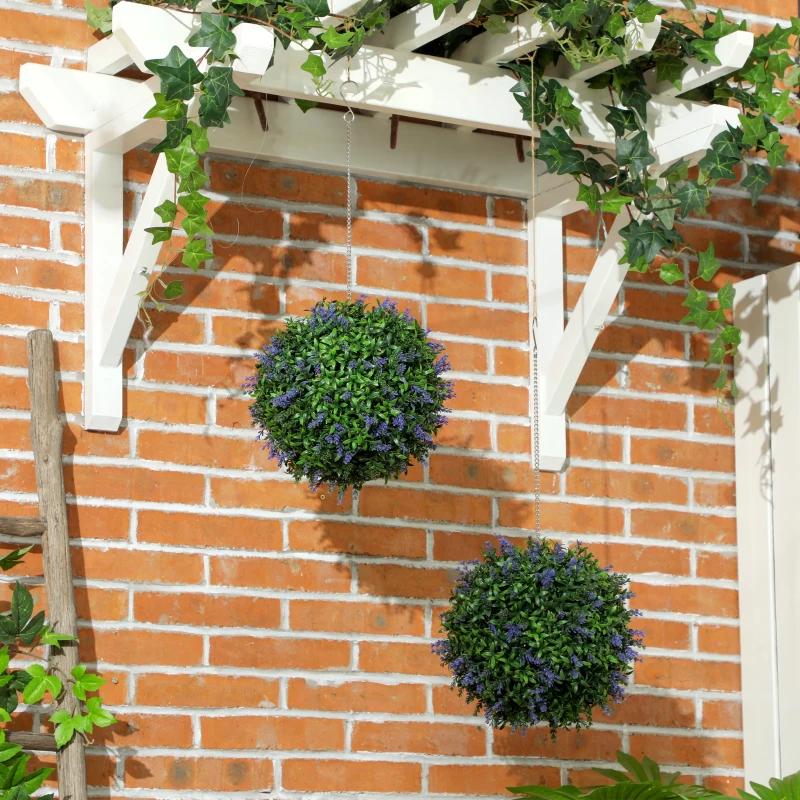 HOMCOM Juego de 2 bolas de topiario artificial, plantas decorativas resistentes a los rayos UV, Ø 27 cm, violeta y verde