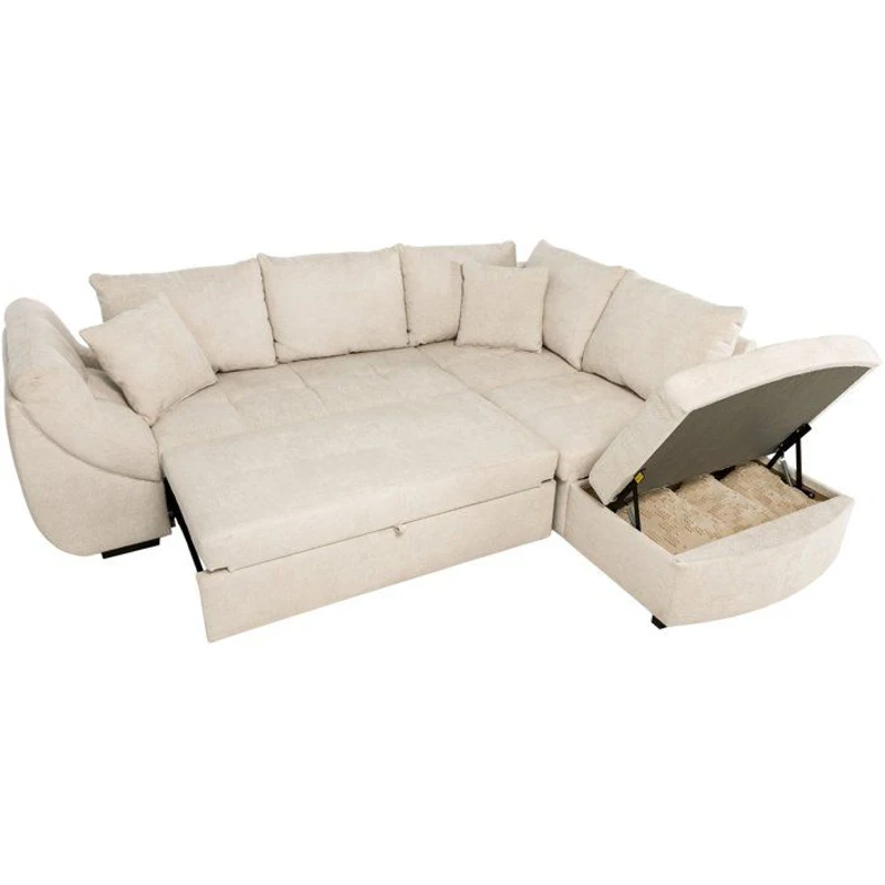Canapé d'angle convertible réversible - 4 a 5 places - CALVIN - Tissu chenille Perle - Coffre - 257 x 214 x 88 cm