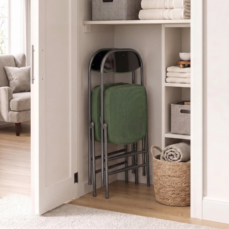 HOMCOM Lote de 2 sillas plegables de comedor portátiles con asientos y respaldos acolchados en terciopelo acanalado verde