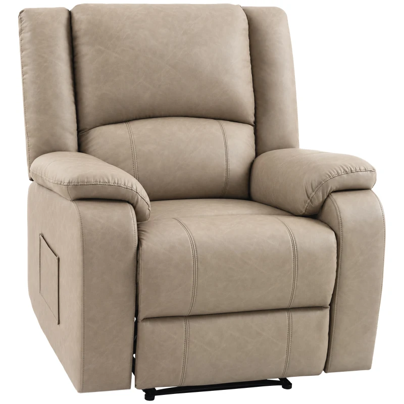 HOMCOM Fauteuil Relax Inclinable Manuel en PU avec Repose-pieds Assise Large Rembourrage Épais Inclinable jusqu'à 155° Kaki