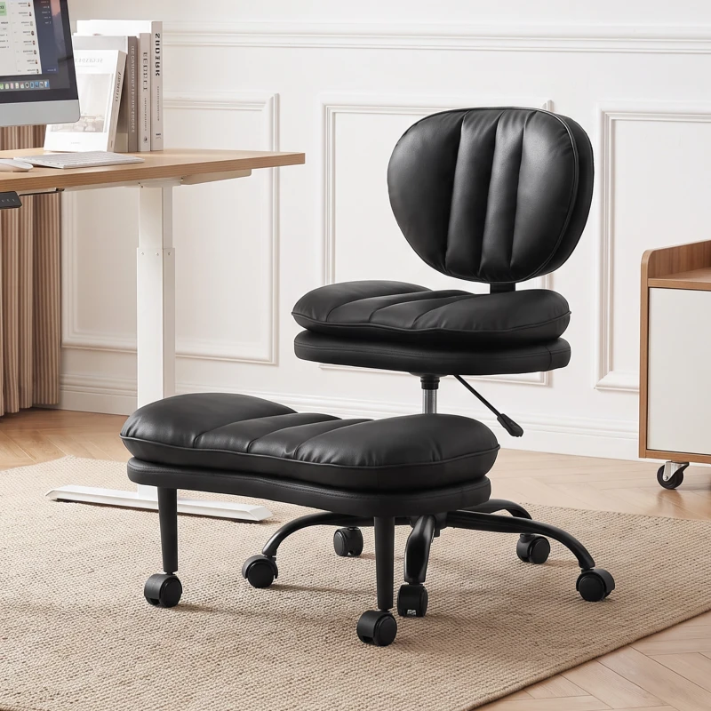 HOMCOM Cadeira de Escritório Ergonômica para Pernas Cruzadas, Cadeira de Meditação Giratória 360° com Rodízios, Apoio para os Pés Removível, Preto