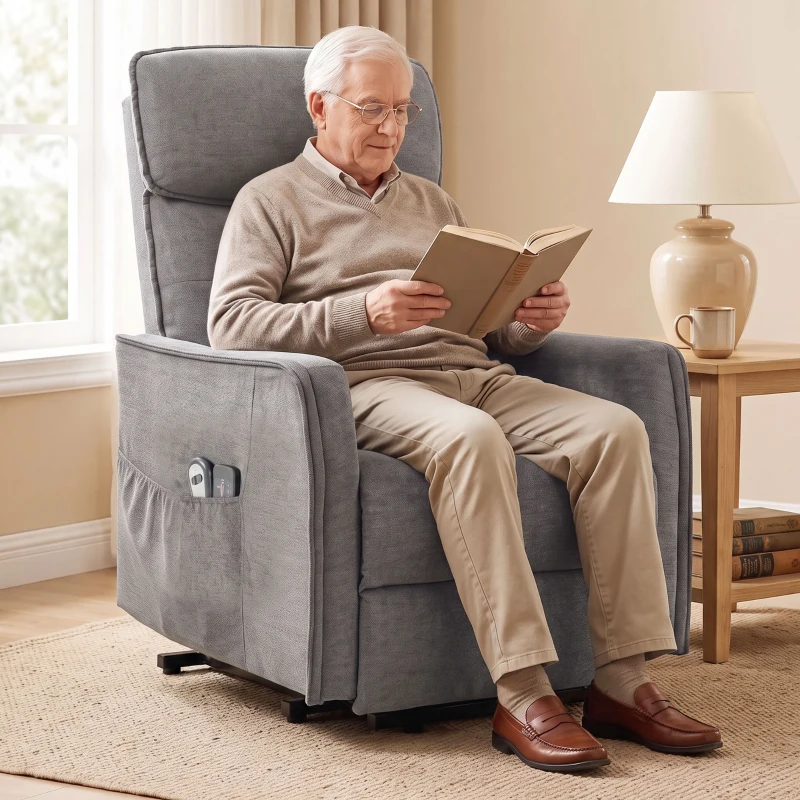 HOMCOM Fauteuil Relax Reclinable Électrique Releve-personnes avec 2 Points de Massage Assise à Ressorts Repose-pieds Chenille Gris