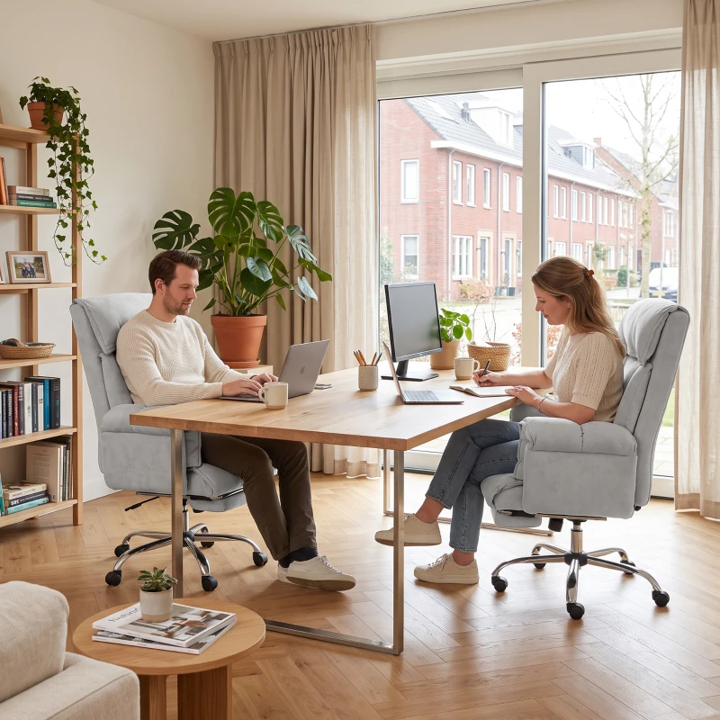 HOMCOM Bureaustoel met voetensteun, verstelbare rugleuning, hoge rugleuning en armleuningen, comfortabele thuiswerkstoel, grijs