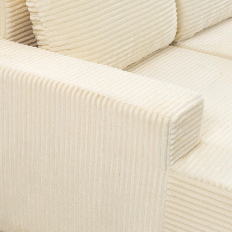 HOMCOM Sofá Esquinero 3 Plazas en Terciopelo Acanalado, Sofá Comprimido en L 235cm, Chaise Longue Curva, Asiento Profundo, Beige