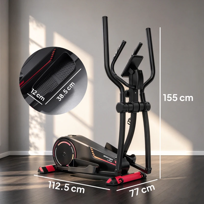 SPORTNOW Bicicletă eliptică pentru apartament, rezistență reglabilă în 16 trepte, Bluetooth, compatibilă cu aplicații
