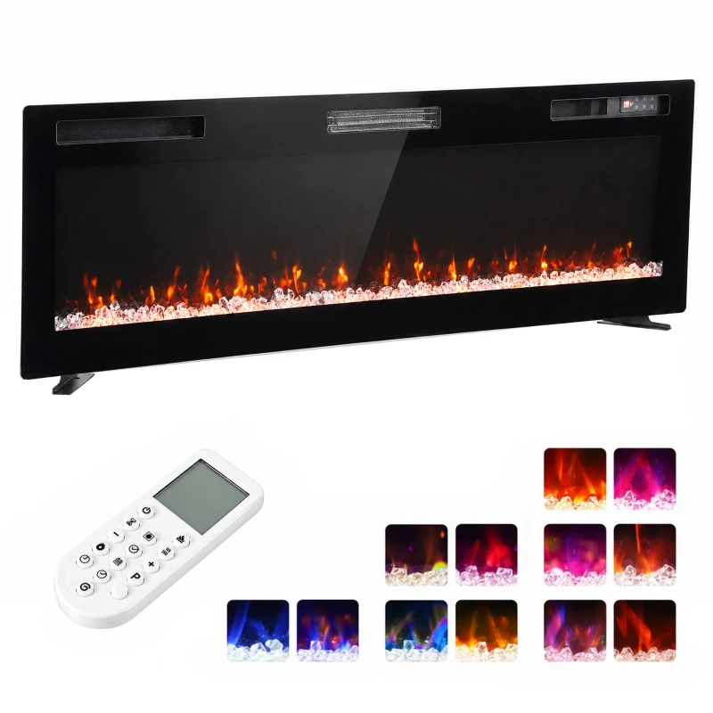 HOMCOM Cheminée électrique encastrable, murale et autoportante Slim 153 cm avec télécommande, 900/1800 W, minuterie, 35 m², Noir