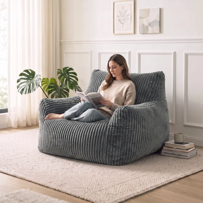 HOMCOM Fotoliu de podea pentru adulți, lounge Cloud mare fără cadru, cu suport pentru spate și brațe, fără montaj, Gri