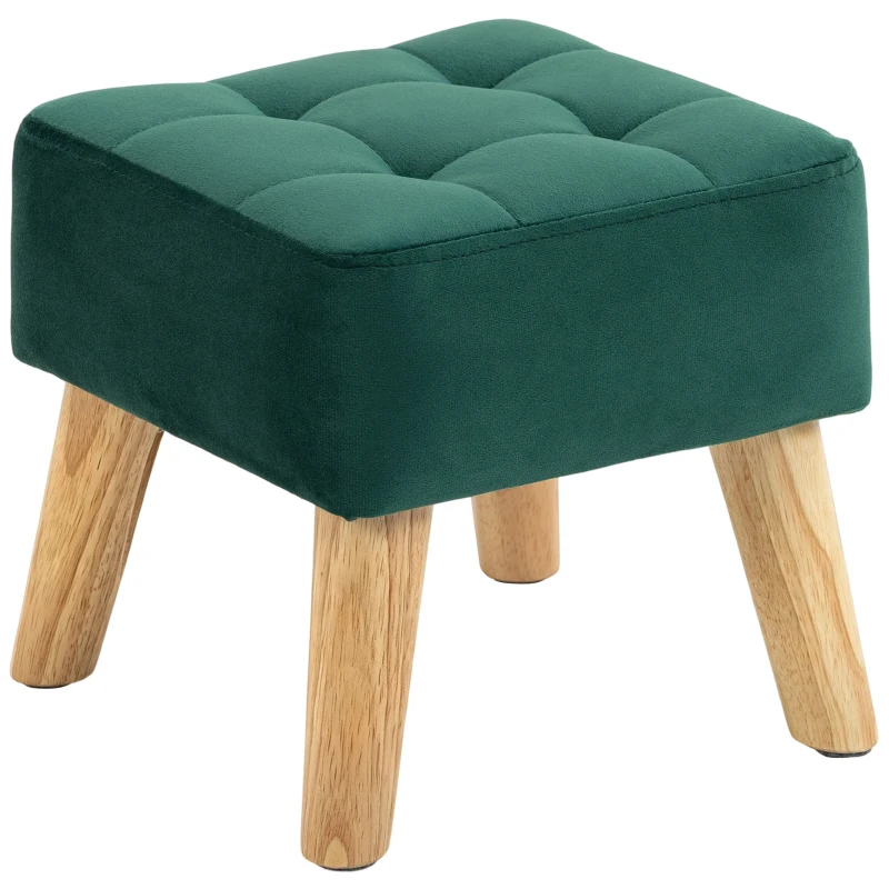 HOMCOM Suport pentru picioare living, Ottoman, Scaun tapițat în material textil cu picioare din lemn, 27 x 27 x 26 cm, Verde închis