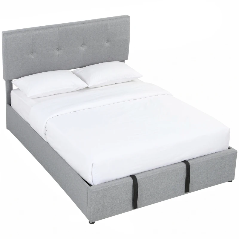 HOMCOM Cama Contenedor 140 x 190 cm Acolchada Efecto Lino, Gris Oscuro