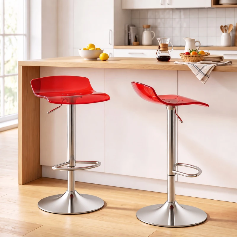 HOMCOM Set de 2 taburete de bar cu design contemporan rotative 360° înălțime reglabilă cu suport pentru picioare 39x39x67-87cm roșu
