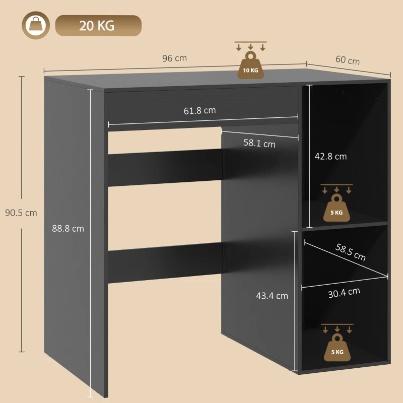 HOMCOM Mobilier pentru mașina de spălat, dulap pentru mașina de spălat și uscător cu 2 compartimente deschise, 96 x 60 x 90,5 cm, negru