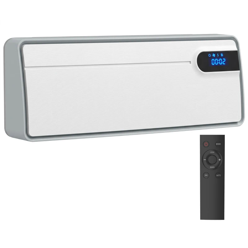 HOMCOM Calefactor Eléctrico Cerámico de Pared 2000W con WiFi App 3 Modos Pantalla LED Temporizador Mando a Distancia Blanco