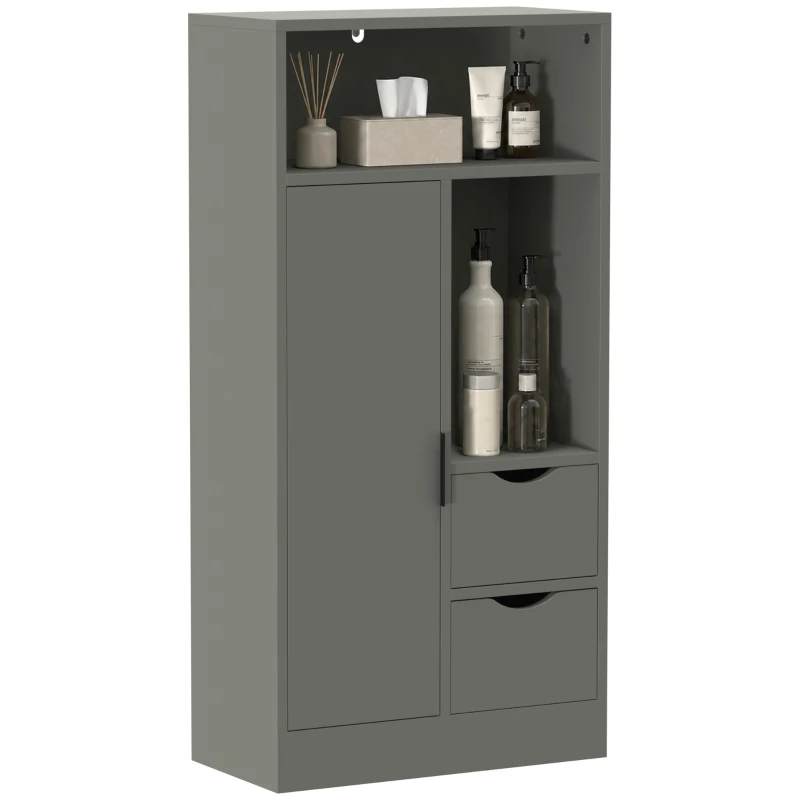 HOMCOM Mobilier pentru baie, corp de depozitare îngust cu 2 sertare, compartimente deschise, 50x25x100cm, verde deschis