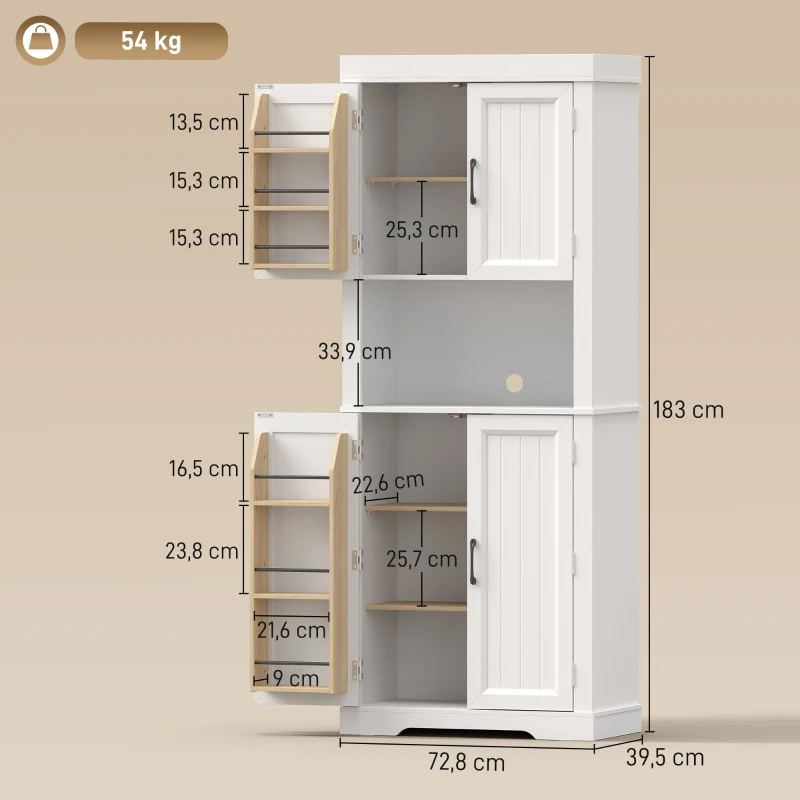 HOMCOM Vorratsschrank mit Mikrowellenfach 183 cm Weiß