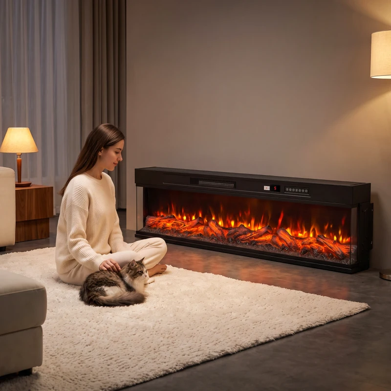 HOMCOM Cheminée électrique encastrable ou sur pied 750/1500W 3 faces 12 couleurs de flamme 3D thermostat télécommande Noir